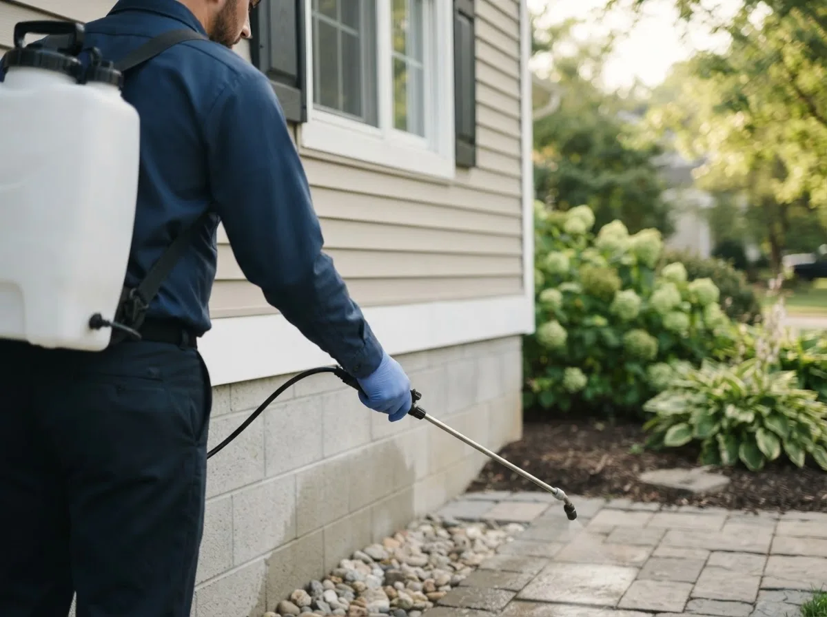 Pest control technician inspecting a home in Lowville, NY